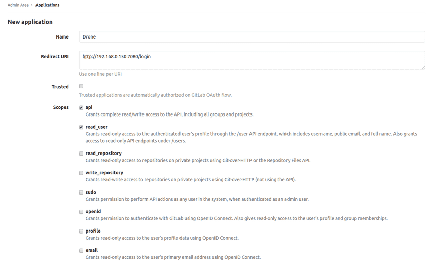 gitlab new application page gitlab new application page